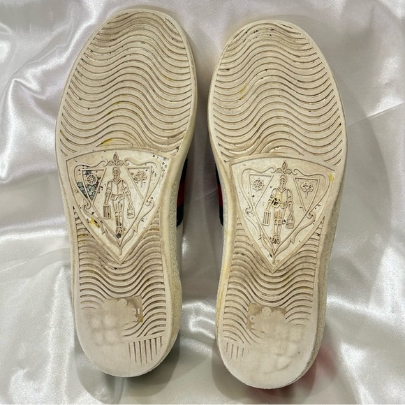 Gucci Ace Embroidered Sneakers White Leather Web Stripe Bee Green Red Size 5.5 - Picture 10 of 14